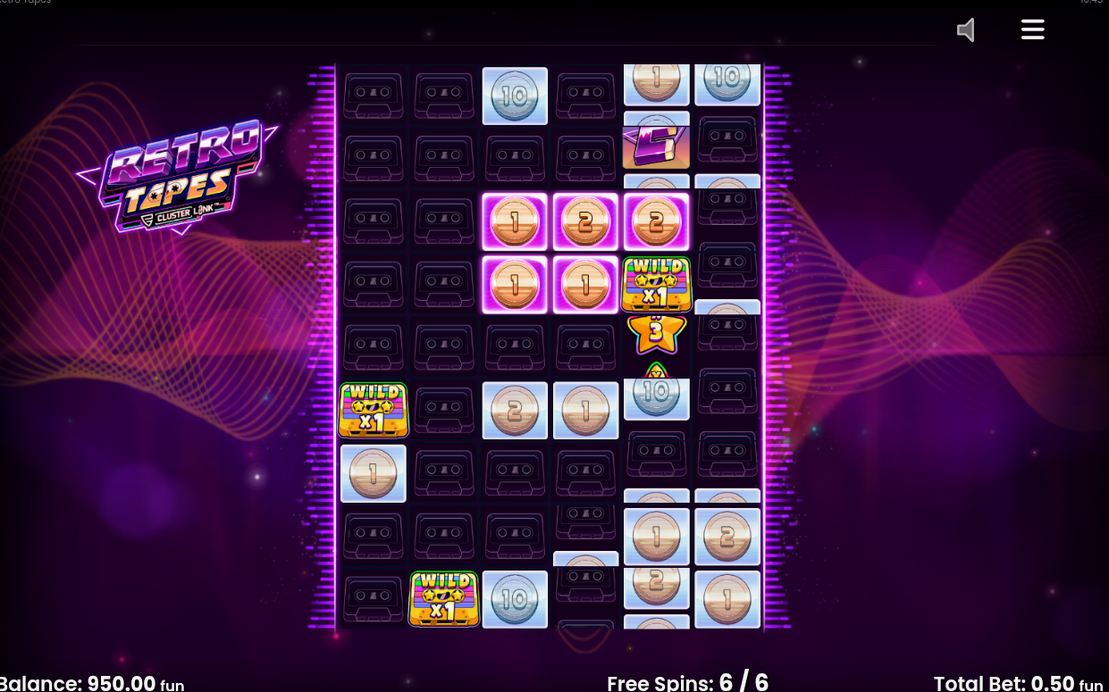Free Spins-rutnätet efter att fler Wild Tape-symboler landat